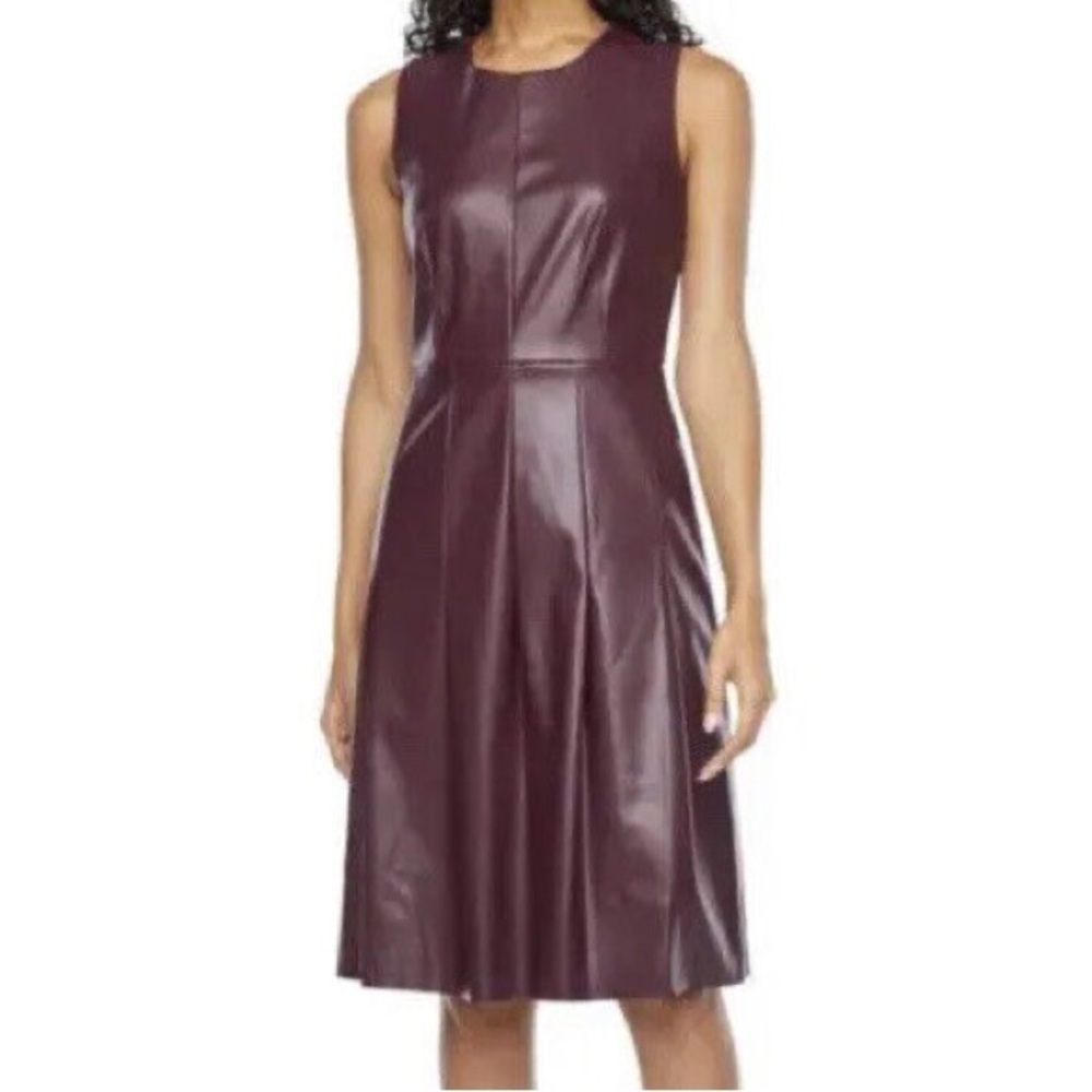 Purple faux leather pleated dress NWOT